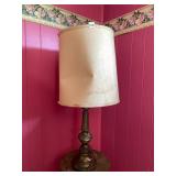 AMERICUS TABLE LAMP, WOOD AND METAL BASE, HARP
