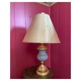 TABLE LAMP, BLUE CERAMIC BODY, BRASS-TONE BASE