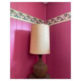MCM CORK TABLE LAMP, WOOD ACCENT NECK, TEXTURED