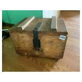 WOODEN STORAGE CRATE W/ METAL HINGED LATCH,