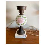 TABLE LAMP, MILK GLASS GLOBE W/ HAND-PAINTED