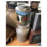 METAL MILK CAN, EMBOSSED MEADOW GOLD,