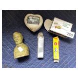 ABRAHAM LINCOLN BUST, ATLANTA HEART TRINKET DISH,