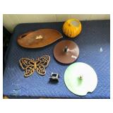 WOODEN LEAF-SHAPED SERVING TRAY, CERAMIC PUMPKIN