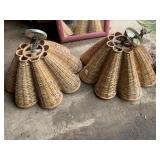 PAIR OF WICKER PENDANT LIGHT FIXTURES, FLOWER