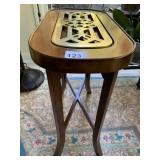 WOOD ACCENT TABLE, PIERCED BRASS INSET TOP,