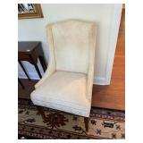 UPHOLSTERED WINGBACK CHAIR, CREAM DAMASK FABRIC,