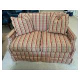 UPHOLSTERED LOVESEAT, MULTICOLOR PLAID PATTERN,