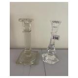 PAIR OF CLEAR PRESSED GLASS CANDLESTICKS, SQUARE