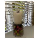 CLEAR GLASS HURRICANE CANDLE HOLDER, FILLED W/
