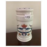 DELFT CERAMIC JAR W/ LID, HAND PAINTED FLORAL AND