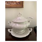 PORCELAIN SOUP TUREEN W/ LID AND LADLE, WHITE