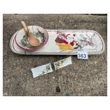 MUD PIE CHRISTMAS SERVING TRAY, WOODEN SPOON,