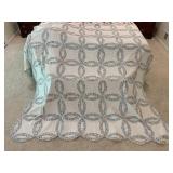 DOUBLE WEDDING RING PATTERN QUILT, BLUE AND WHITE