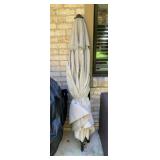 PATIO UMBRELLA, BEIGE CANOPY, CENTER POLE.