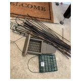 BIRD FEEDERS, ASSORTED METAL GARDEN STAKES.