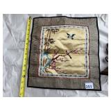 SILK EMBROIDERED TEXTILE, BIRD AND BLOSSOM MOTIF,
