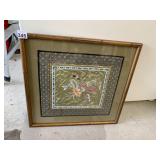 SILK EMBROIDERY ART, FLORAL AND BIRD MOTIF,