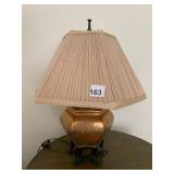 TABLE LAMP, HEXAGONAL COPPER-TONE CERAMIC BASE W/