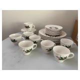 HOLIDAY DINNERWARE SET, HOLLY AND BERRY PATTERN,