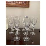 CRYSTAL CHAMPAGNE FLUTES, VERTICAL CUT PATTERN,