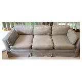 SOFA, THREE-CUSHION, BEIGE UPHOLSTERY, SKIRTED