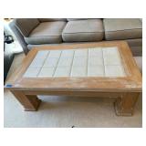 COFFEE TABLE, WOOD FRAME, TILE TOP INSERT,