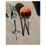 COPPER BIRD WEATHERVANE ON STAKE, TERRACOTTA POT