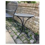 WROUGHT IRON GARDEN SIDE TABLE, MESH TOP, TRIPOD