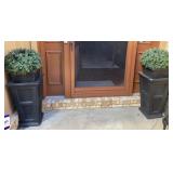 PAIR OF BLACK TAPERED PLANTERS, SQUARE BASE, FAUX
