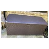RESIN WICKER-STYLE DECK STORAGE BOX, HINGED LID