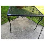 BLACK METAL PATIO SIDE TABLE, MESH TOP, SCROLL