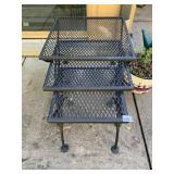 NESTING PATIO TABLES, BLACK METAL, MESH TOPS,