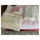 ASSORTED BEDDING, INCLUDES WOOL BLANKETS W/ SATIN