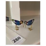 CLOISONNE ENAMEL BIRD FIGURINES, GOLD-TONE LEGS,