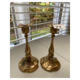 BRASS CANDLESTICKS, FLORAL EMBOSSED BASES,