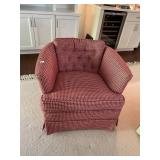 BARREL BACK CHAIR, RED AND WHITE HOUNDSTOOTH