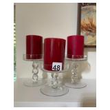 CLEAR GLASS CANDLE HOLDERS W/ STACKED BALL STEMS,