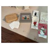 WOOD SERVING TRAY W/ METAL HANDLES & MONOGRAM,