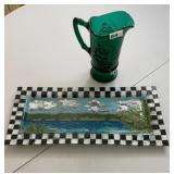 RECTANGULAR GLASS TRAY W/ HAND-PAINTED LANDSCAPE,