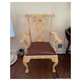 ARMCHAIR W/ DISTRESSED CREAM FINISH, CARVED BACK