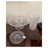 PRESSED GLASS CAKE STAND, STARBURST PATTERN,