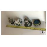 CLOISONNE ENAMEL MINIATURE VASE, COVERED JAR, AND