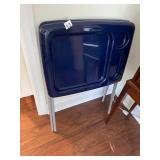 FOLDING TV TRAYS, NAVY BLUE MOLDED PLASTIC TOPS,