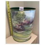 METAL WASTEBASKET FEATURING GOLF COURSE LANDSCAPE