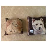 PAIR OF DECORATIVE THROW PILLOWS, ONE TAPESTRY