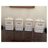 CERAMIC KITCHEN CANISTER SET, WHITE W/ BLUE GRID
