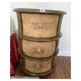 ROUND THREE-DRAWER BEDSIDE CHEST, HAND-PAINTED