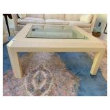 SQUARE COFFEE TABLE, CREAM TEXTURED FAUX-FINISH,
