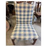 UPHOLSTERED DINING CHAIR, BLUE AND CREAM CHECK